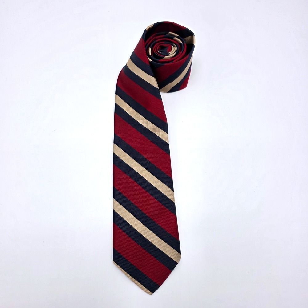 Brooks Brothers Makers Silk Tie Burgundy Navy Blue Tan Repp Stripe Made in USA
